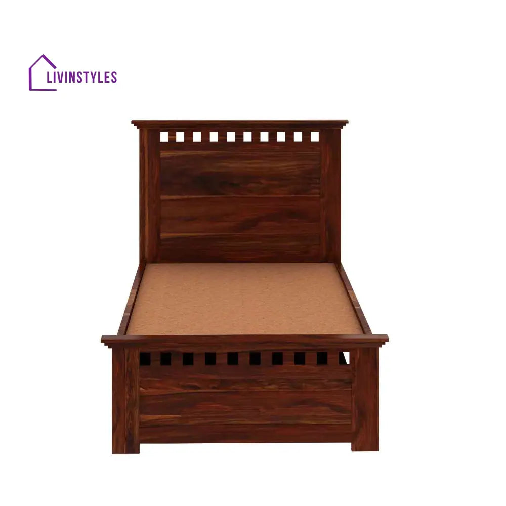 Encarna Solid Sheesham Wood Single Bed With Two Drawers (Natural Finish) Bed