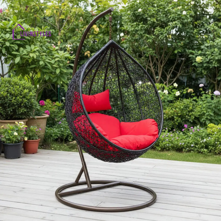 Eneide Single Seater Hanging Swing With Stand For Balcony Garden Swing (Dark Brown) - Swings