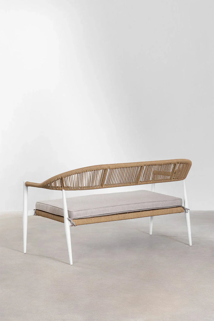Marianela Outdoor Sofa Set 2 Seater, 2 Single seater and 1 Center Table Set (White+Brown) Braided & Rope