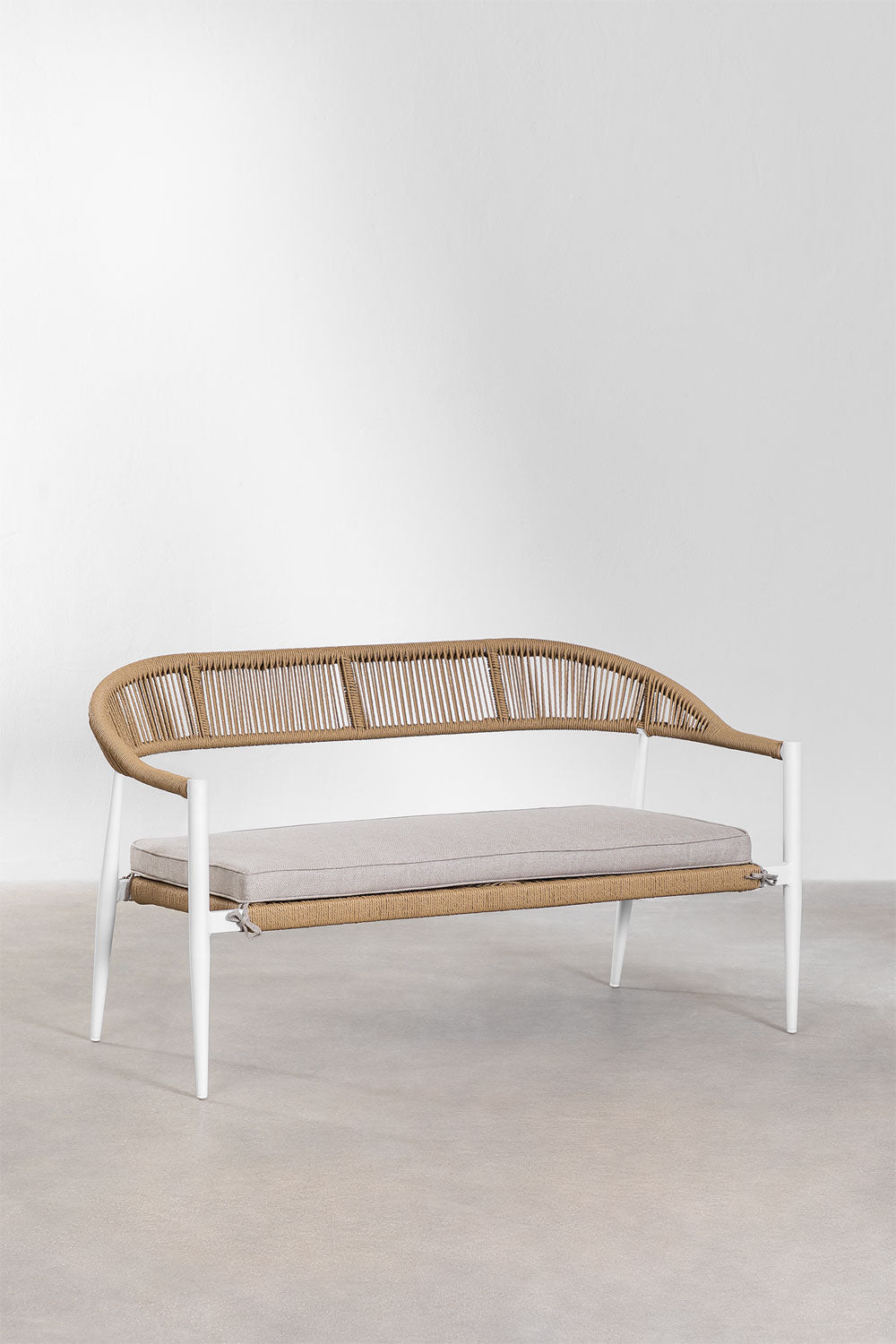 Marianela Outdoor Sofa Set 2 Seater, 2 Single seater and 1 Center Table Set (White+Brown) Braided & Rope