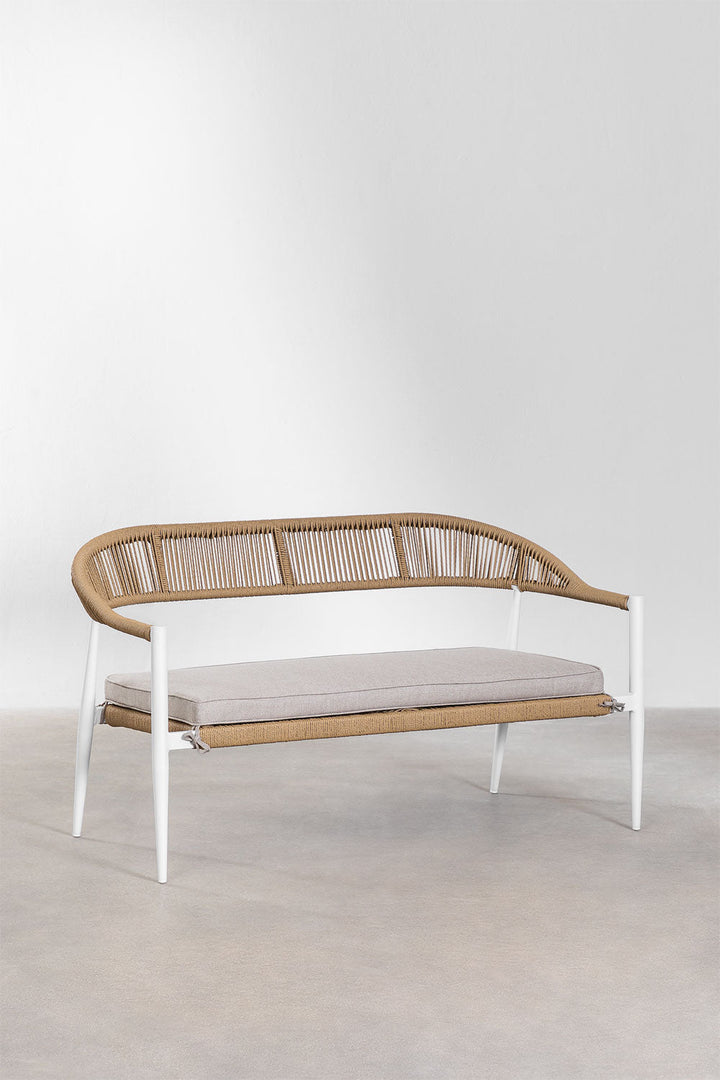 Marianela Outdoor Sofa Set 2 Seater, 2 Single seater and 1 Center Table Set (White+Brown) Braided & Rope