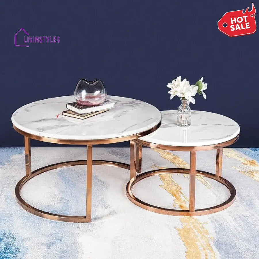 Enigma Round Marble Coffee Table Set Tables