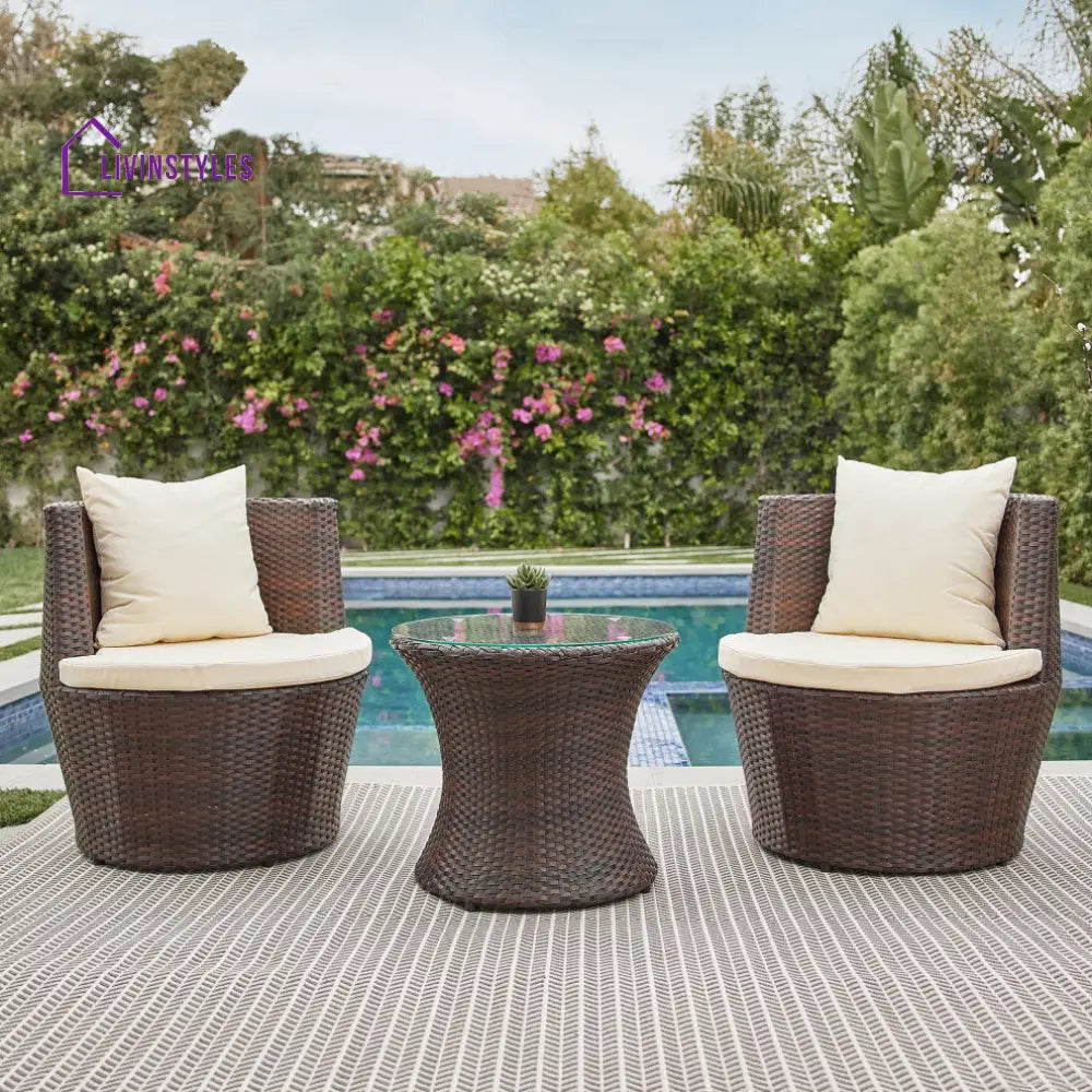 Enzo Outdoor Patio Seating Set 2 Chairs and 1 Table Set (Brown) - Coffee Table Sets