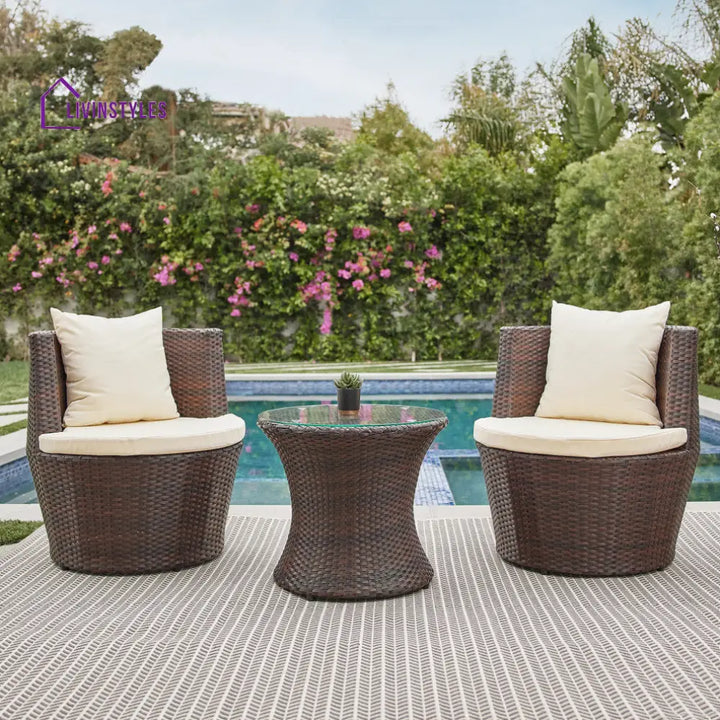 Enzo Outdoor Patio Seating Set 2 Chairs and 1 Table Set (Brown) - Coffee Table Sets