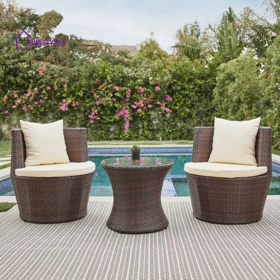Enzo Outdoor Patio Seating Set 2 Chairs and 1 Table Set (Brown) - Coffee Table Sets