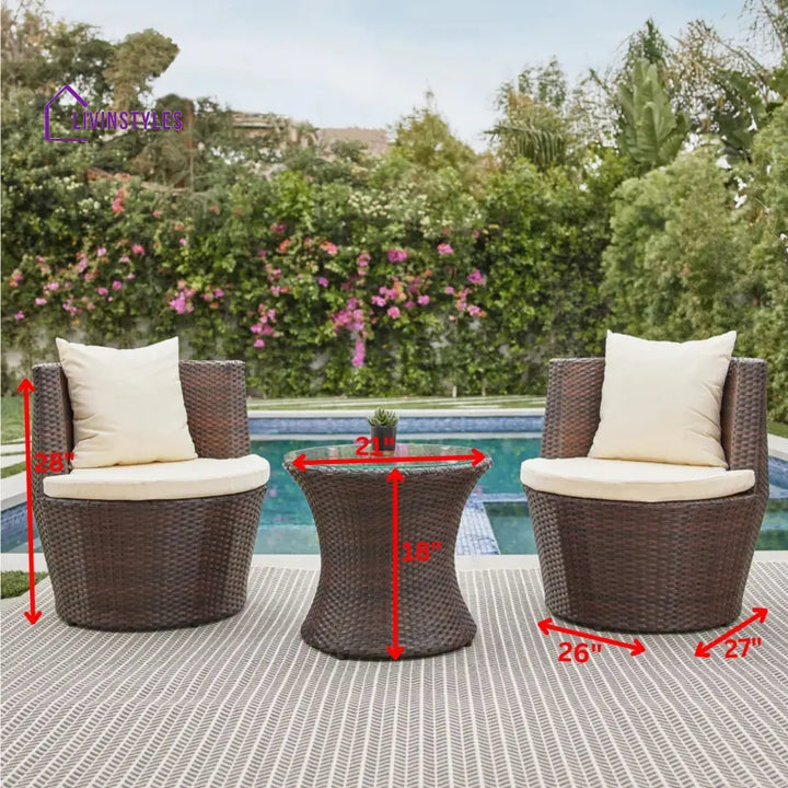 Enzo Outdoor Patio Seating Set 2 Chairs and 1 Table Set (Brown) - Coffee Table Sets