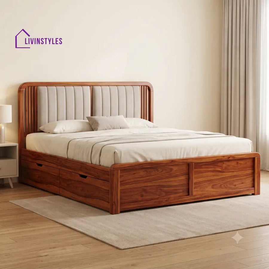 Enzo Premium Wooden Bed with Drawer Storage | King Size Bed & Queen Size Bed Online