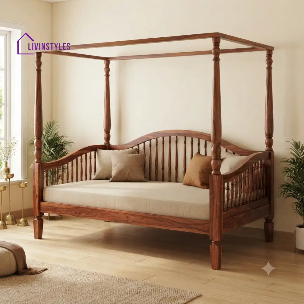 Enzo Wooden Divan Bed for Living Room | Solid Sheesham Wood