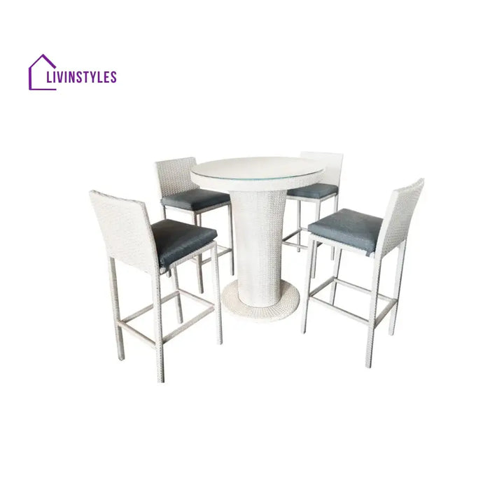 Epifanio Outdoor Patio Bar Set 4 Chairs and 1 Table For Balcony (White) - Bar Sets
