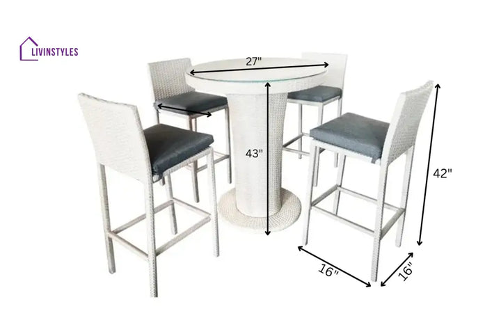 Epifanio Outdoor Patio Bar Set 4 Chairs and 1 Table For Balcony (White) - Bar Sets