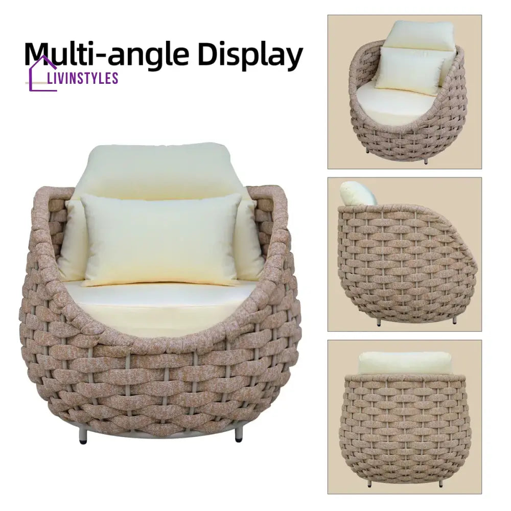 Equo Outdoor Sofa Set 2 Seater 2 Single seater and 1 Center Table (Beige) Braided & Rope - Sofa Sets