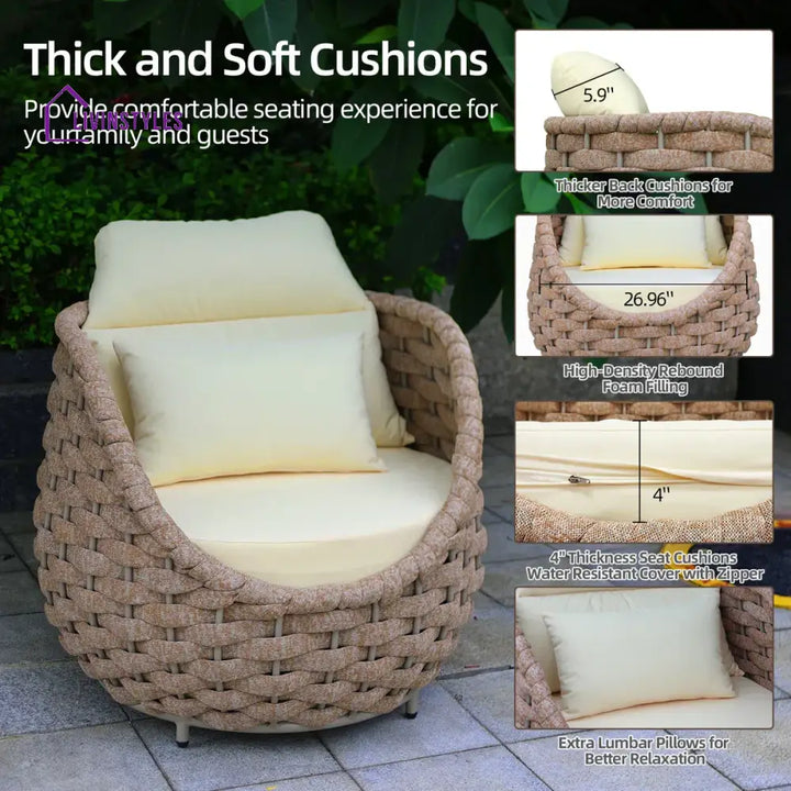 Equo Outdoor Sofa Set 2 Seater 2 Single seater and 1 Center Table (Beige) Braided & Rope - Sofa Sets