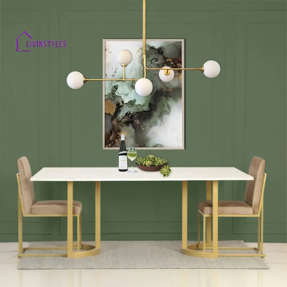Era 6 Seater Marble Dining Table In Gold Finish