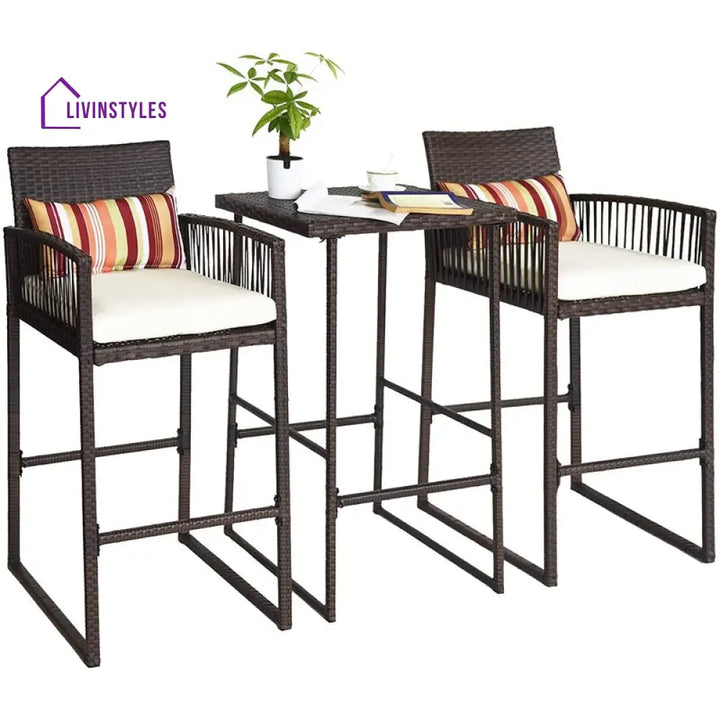 Ercole Outdoor Patio Bar Sets 2 Chairs and 1 Table (Brown) - Bar Sets