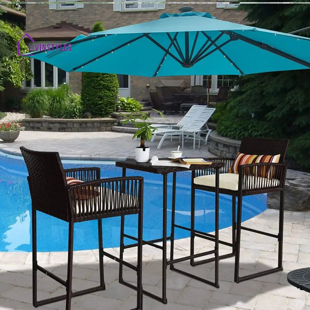 Ercole Outdoor Patio Bar Sets 2 Chairs and 1 Table (Brown) - Bar Sets