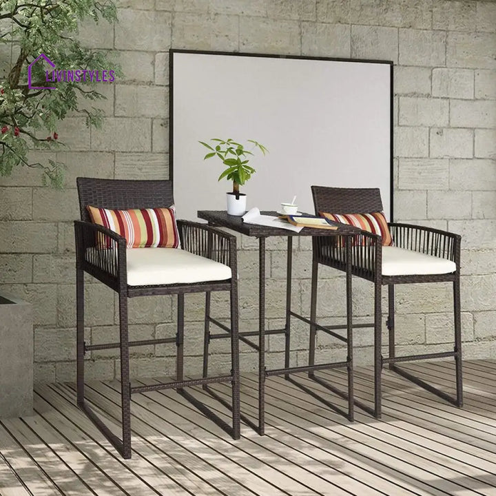 Ercole Outdoor Patio Bar Sets 2 Chairs and 1 Table (Brown) - Bar Sets