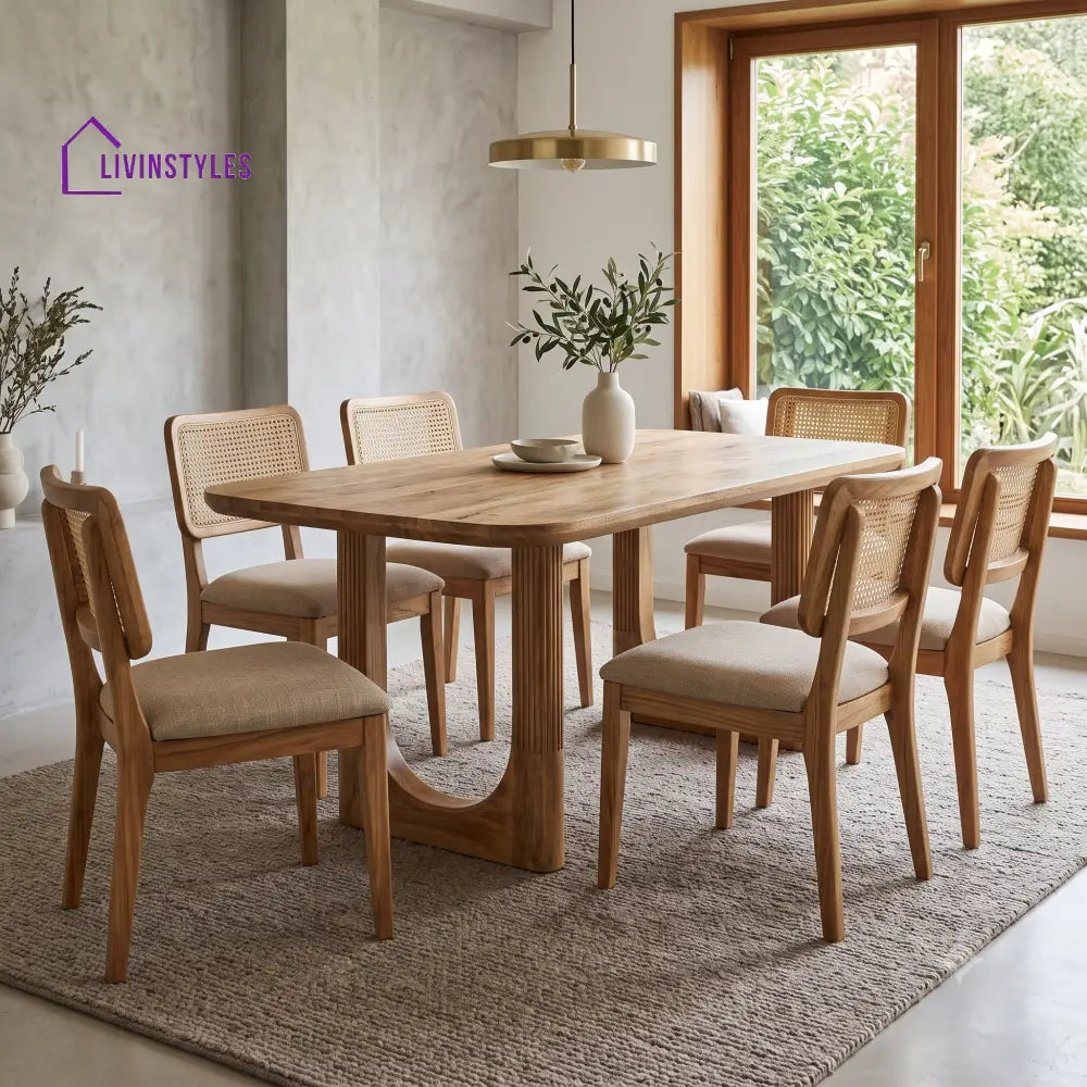 Eric Premium Mango Wood 6 Seater Dining Table Set | Natural Finish