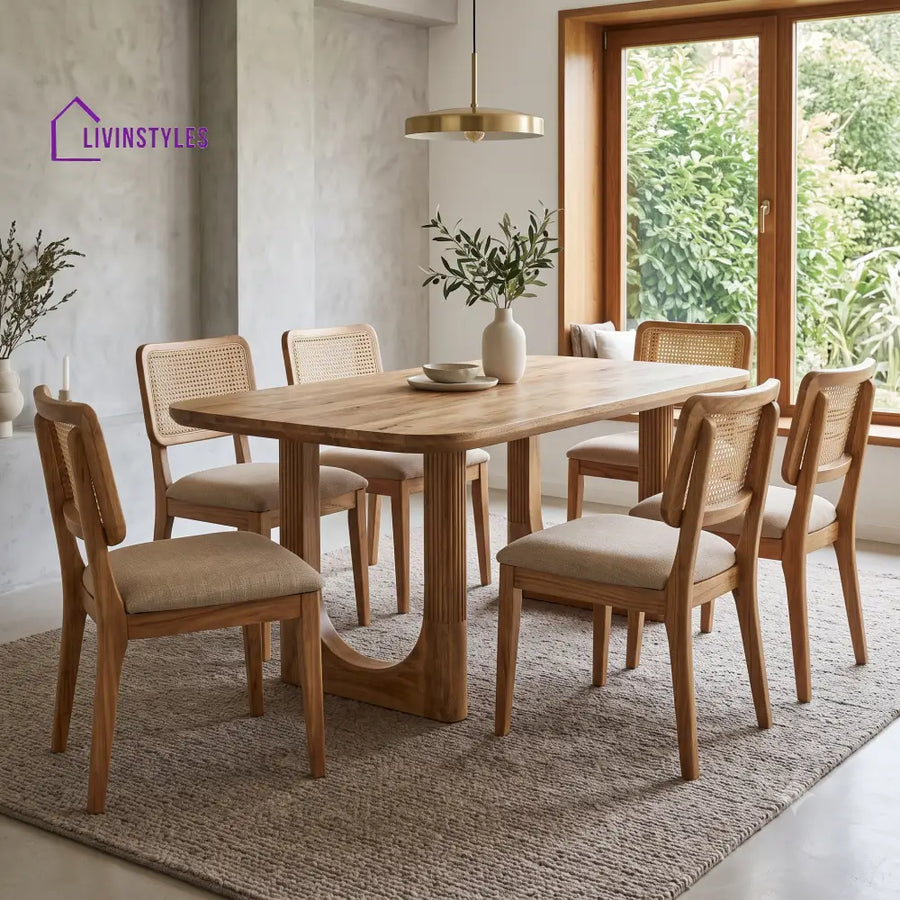 Eric Premium Mango Wood 6 Seater Dining Table Set | Natural Finish