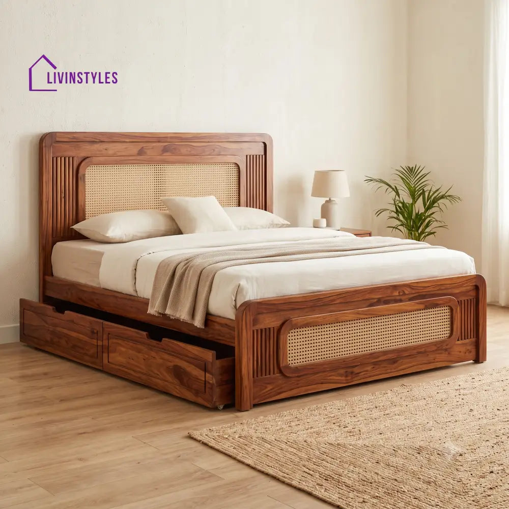 Eric Premium Wooden Bed with Drawer Storage | King Size Bed & Queen Size Bed Online