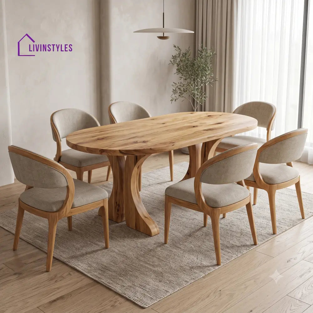 Erica Premium Mango Wood 6 Seater Dining Table Set | Natural Finish