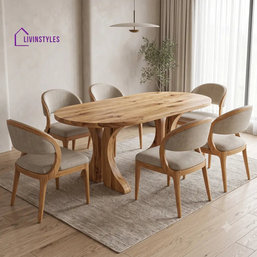 Erica Premium Mango Wood 6 Seater Dining Table Set | Natural Finish