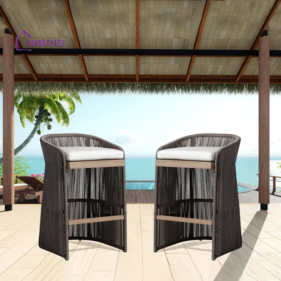 Erim Outdoor Patio Bar Chair 2 Chair For Balcony Braided & Rope - Grey - Bar Sets