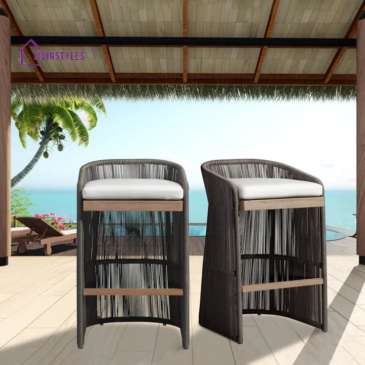Erim Outdoor Patio Bar Chair 2 Chair For Balcony Braided & Rope - Bar Sets