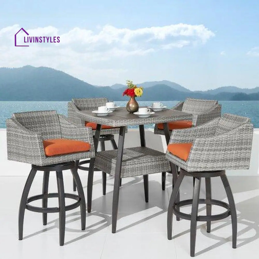 Erminio Outdoor Patio Bar Sets 4 Chairs and 1 Table (Grey) - Bar Sets