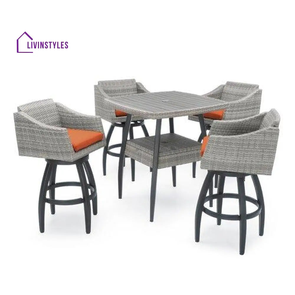 Erminio Outdoor Patio Bar Sets 4 Chairs and 1 Table (Grey) - Bar Sets
