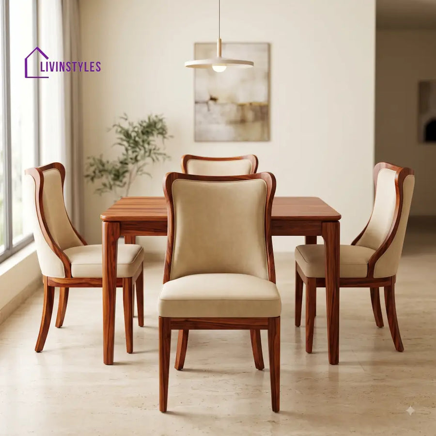 Ernest Premium Solid Wood 4 Seater Dining Table Set
