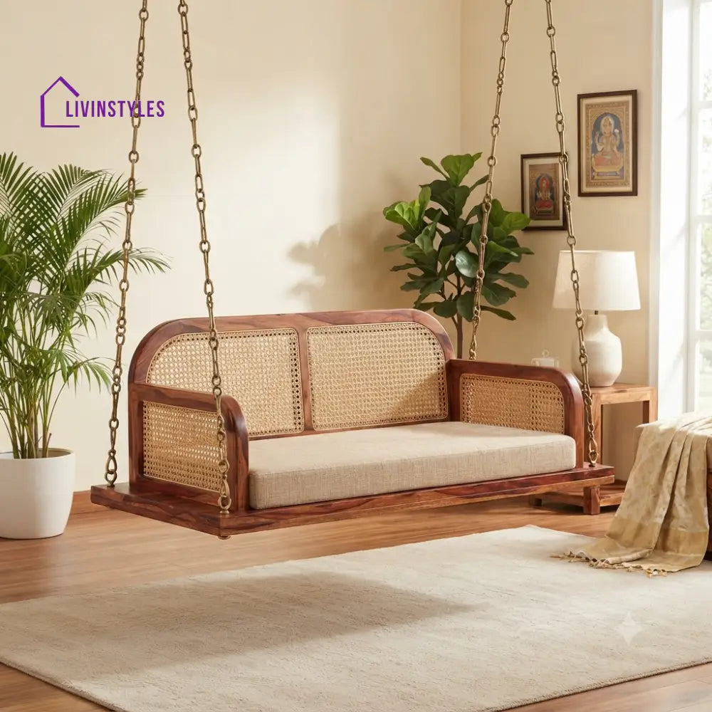 Erwan 2 Seater Wooden Swing for Home | Wooden Jhula for home