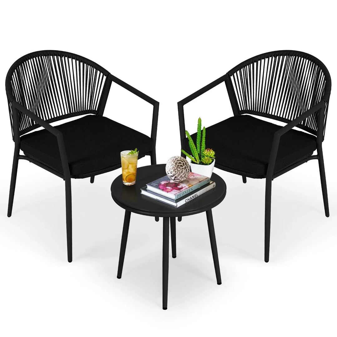 Ocana Outdoor Patio Seating Set 2 Chairs and 1 Table Set  Braided And Rope