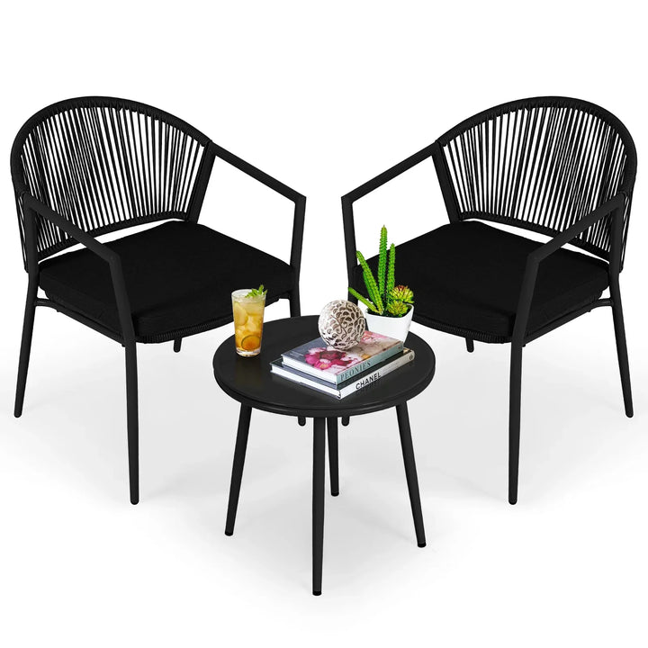 Ocana Outdoor Patio Seating Set 2 Chairs and 1 Table Set  Braided And Rope