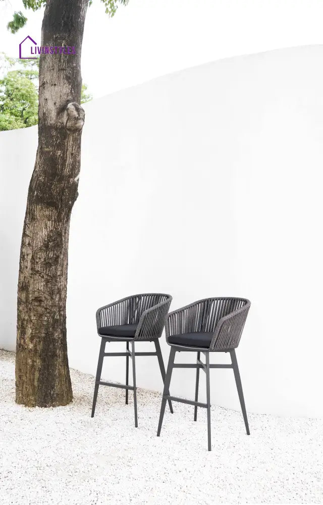 Esen Outdoor Patio Bar Chair 2 Chair For Balcony Braided & Rope (Dark Grey) - Bar Sets