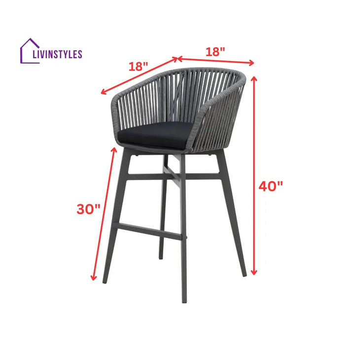 Esen Outdoor Patio Bar Chair 2 Chair For Balcony Braided & Rope (Dark Grey) - Bar Sets