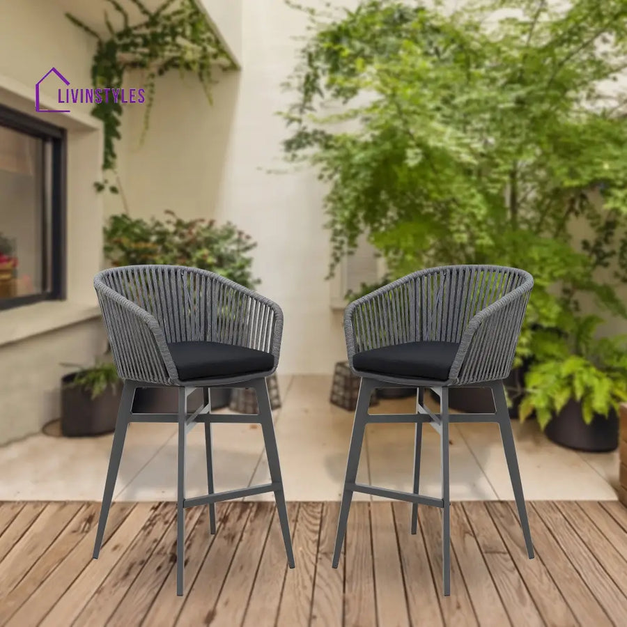 Esen Outdoor Patio Bar Chair 2 Chair For Balcony Braided & Rope (Dark Grey) - Bar Sets