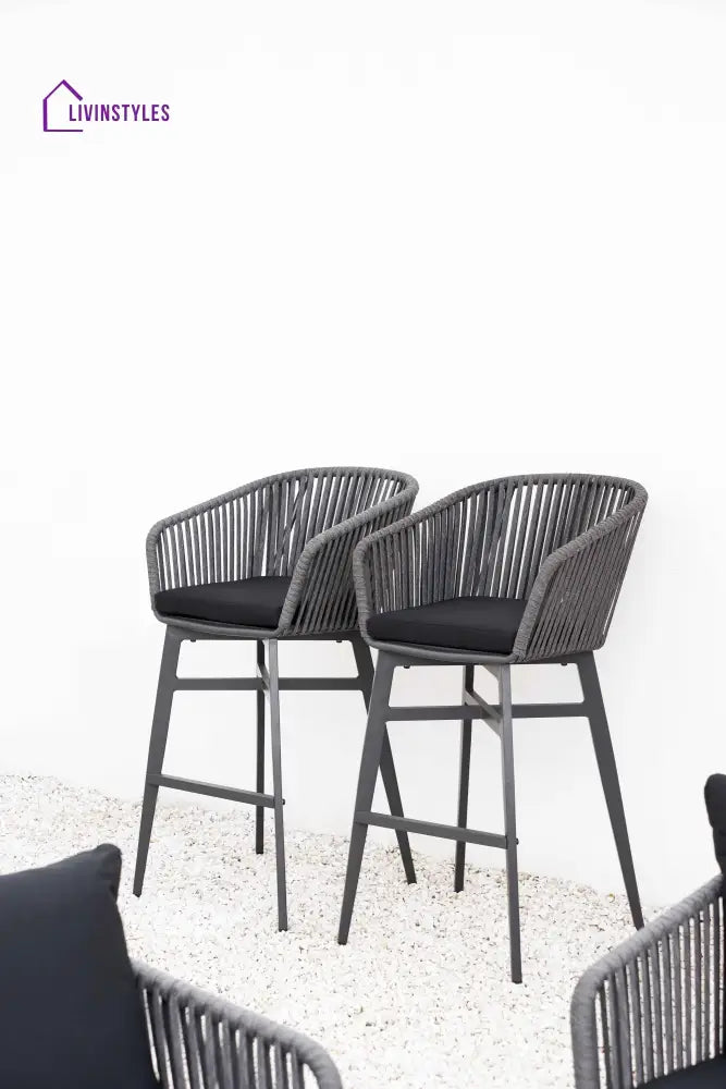 Esen Outdoor Patio Bar Chair 2 Chair For Balcony Braided & Rope (Dark Grey) - Bar Sets