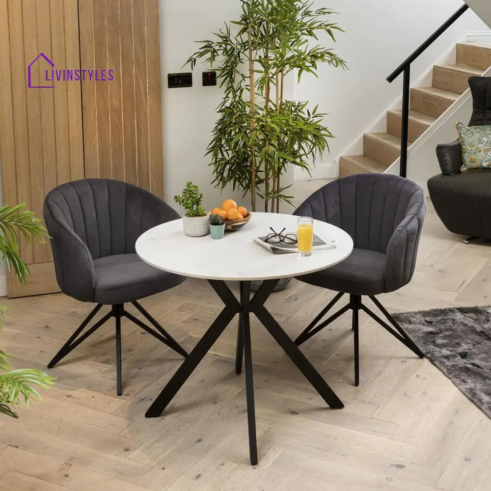 Eseniya Round 2 Person Dining Set - White Ceramic Table - Swivel Dining Chairs Dining Room / Dining Sets
