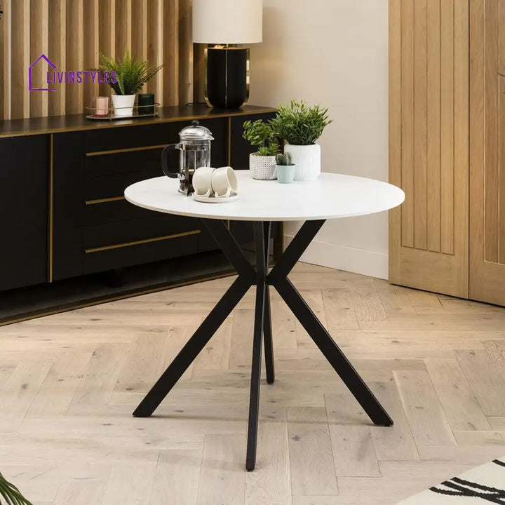 Eseniya Round 2 Person Dining Set - White Ceramic Table - Swivel Dining Chairs Dining Room / Dining Sets