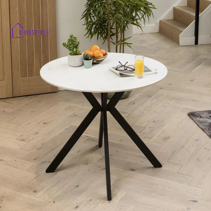 Eseniya Round 2 Person Dining Set - White Ceramic Table - Swivel Dining Chairs Dining Room / Dining Sets