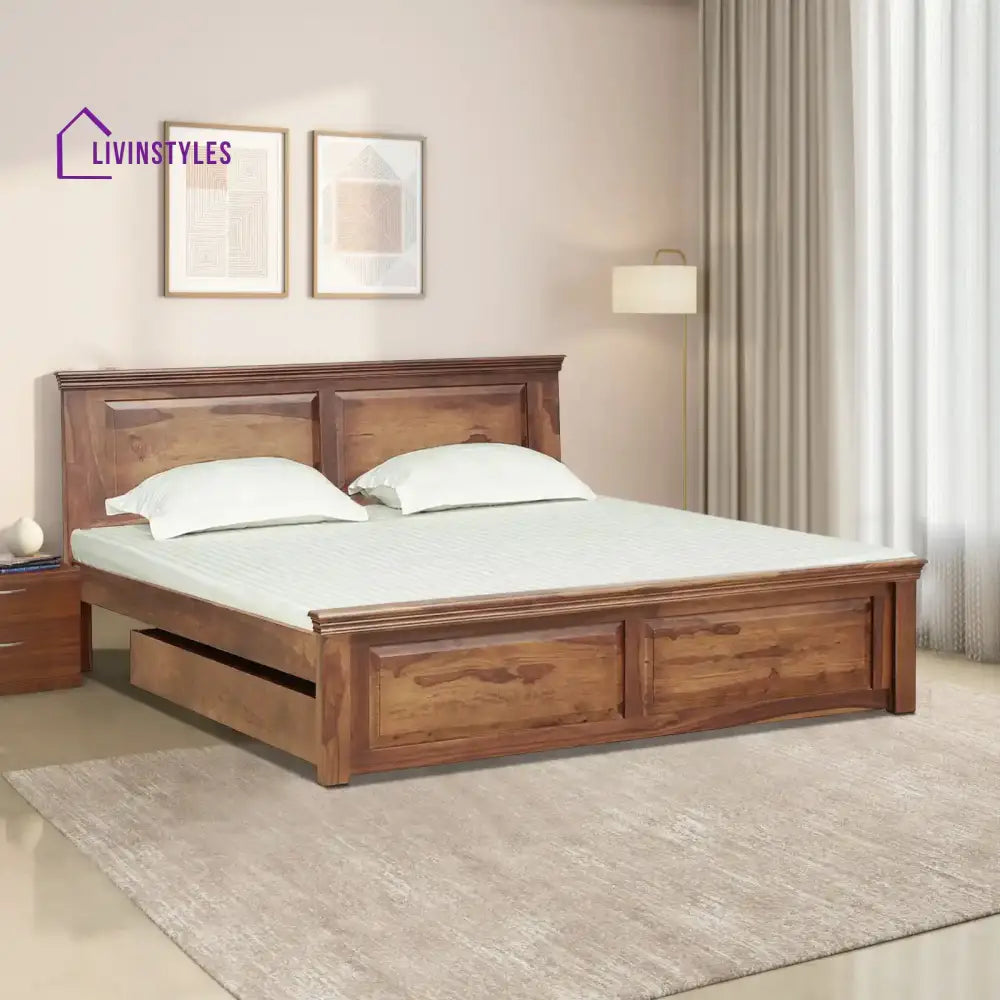 Kanishka Solid Wood Storage Beds With Drawer Queen / Natural Bedroom Furniture Sets