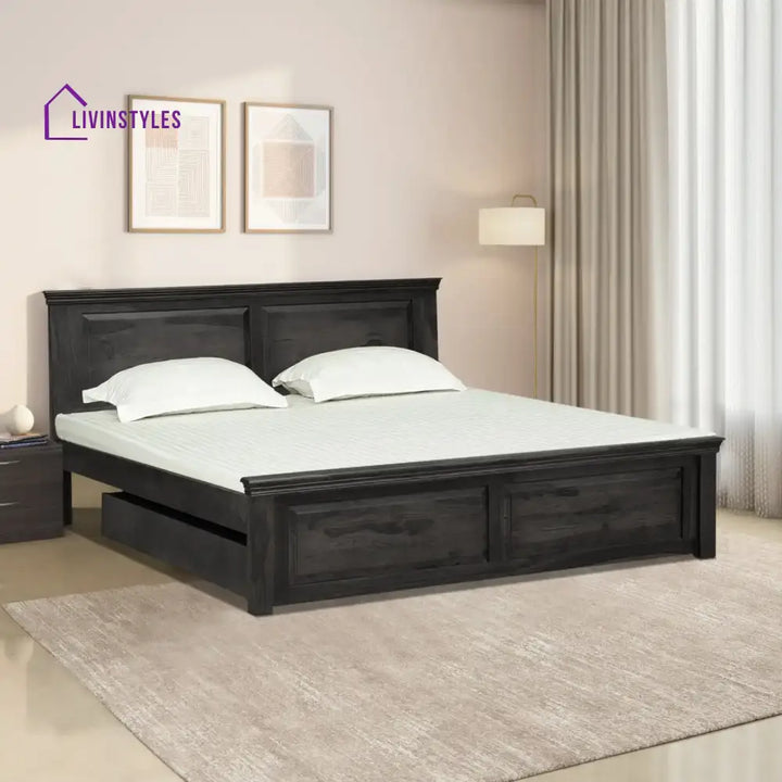 Kanishka Solid Wood Storage Beds With Drawer Queen / Walnut Bedroom Furniture Sets