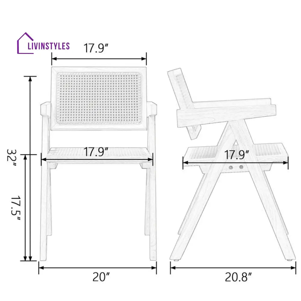 Esha Solid Wood Rattan Cane Chair Set Of 2