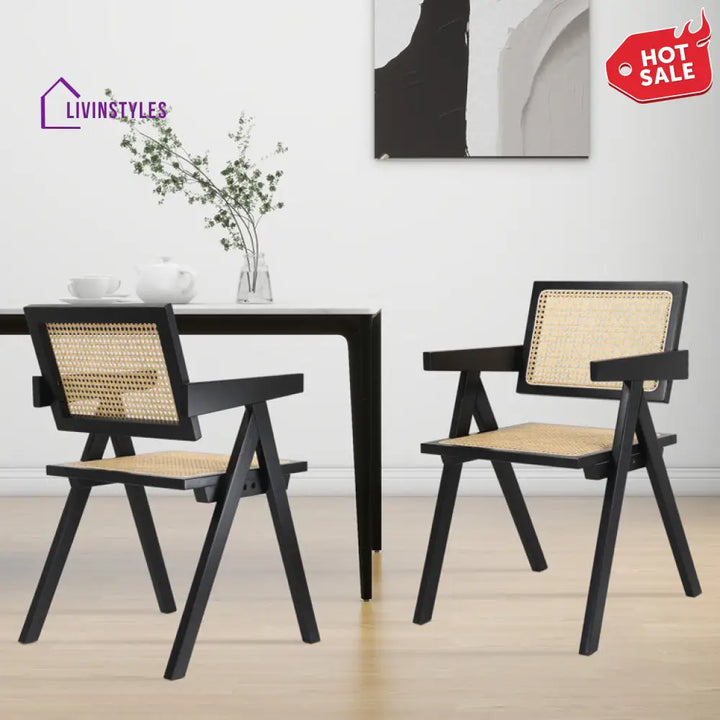 Esha Solid Wood Rattan Cane Chair Set Of 2