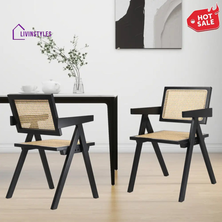 Esha Solid Wood Rattan Cane Chair Set Of 2