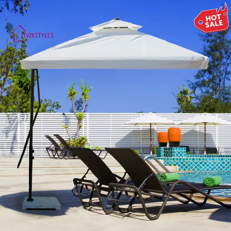 Eshwari Side Pole Square Shape Outdoor Umbrella With Marble Base (White) Patio Umbrella