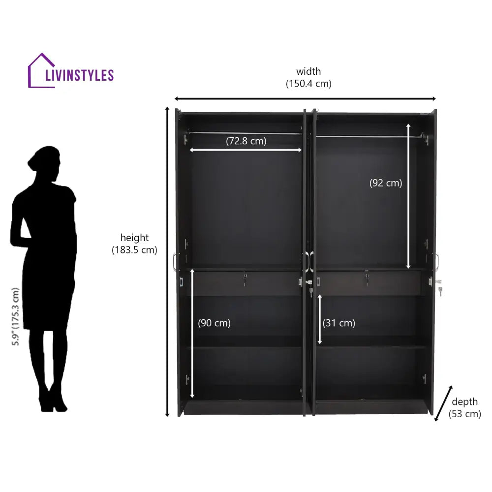 Pavel 4 Door Wardrobe with Mirror (New Wenge) Home Furniture