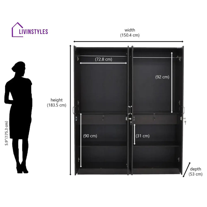 Pavel 4 Door Wardrobe with Mirror (New Wenge) Home Furniture