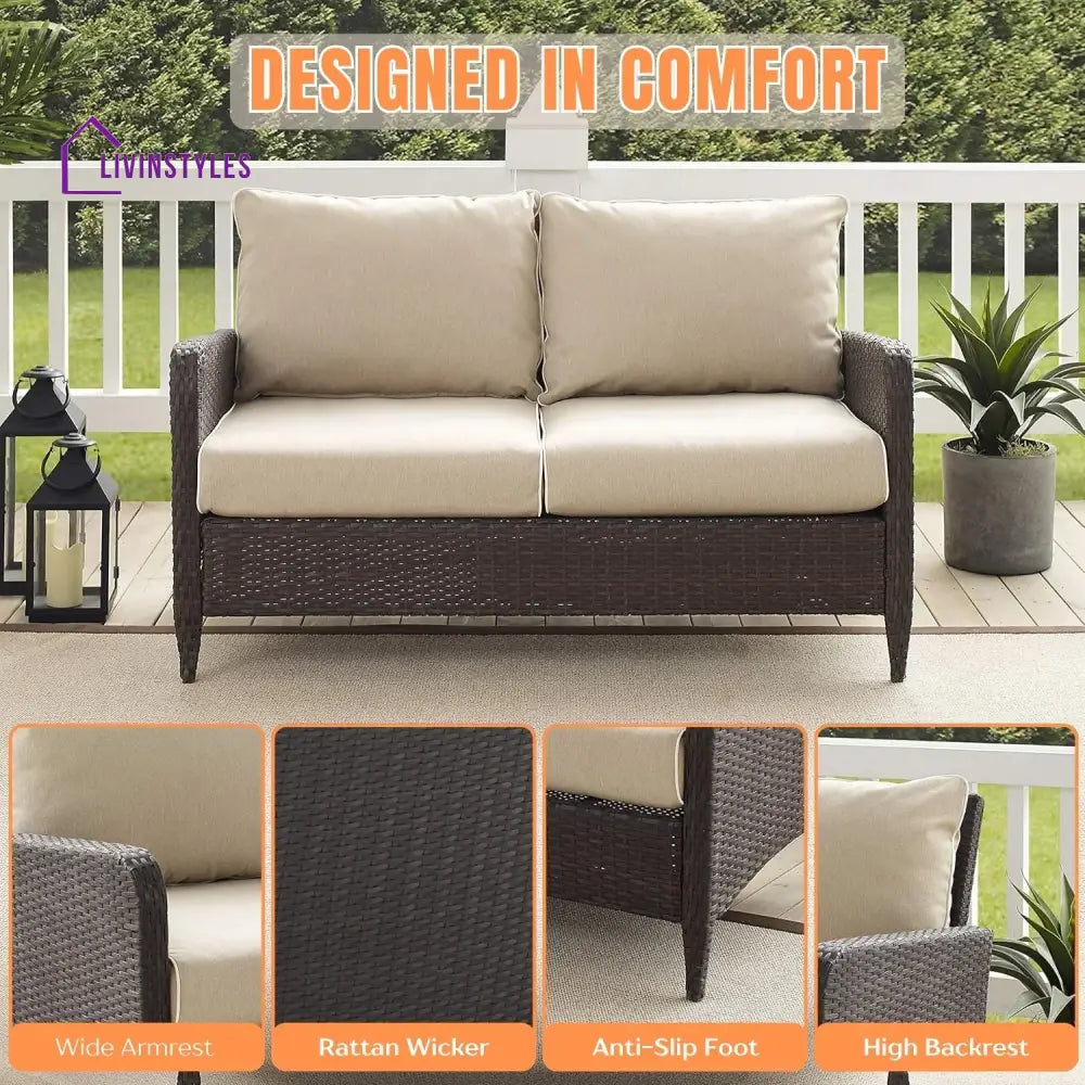 Esmeray Outdoor Wicker Single Seater Loveseat Sofa - Sofa Set