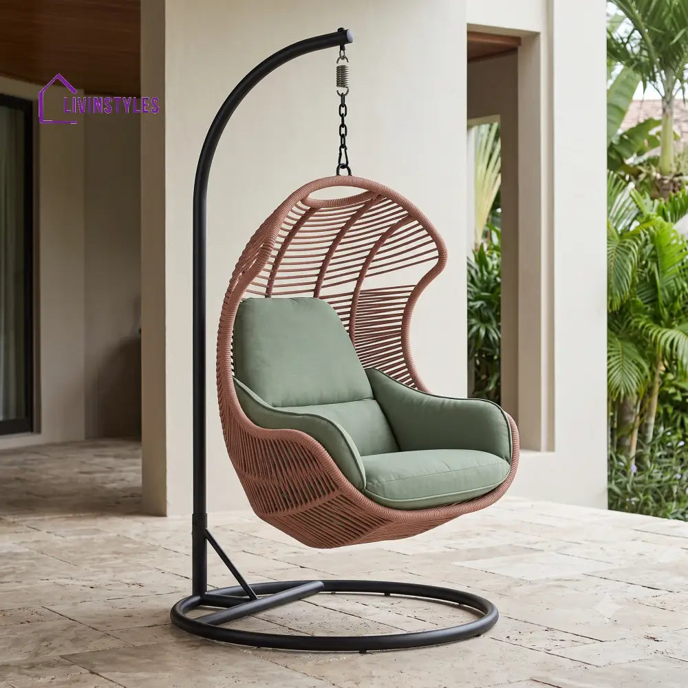 Esmond Single Seater Metal Swing Chair With Stand And Woven Rope Seat